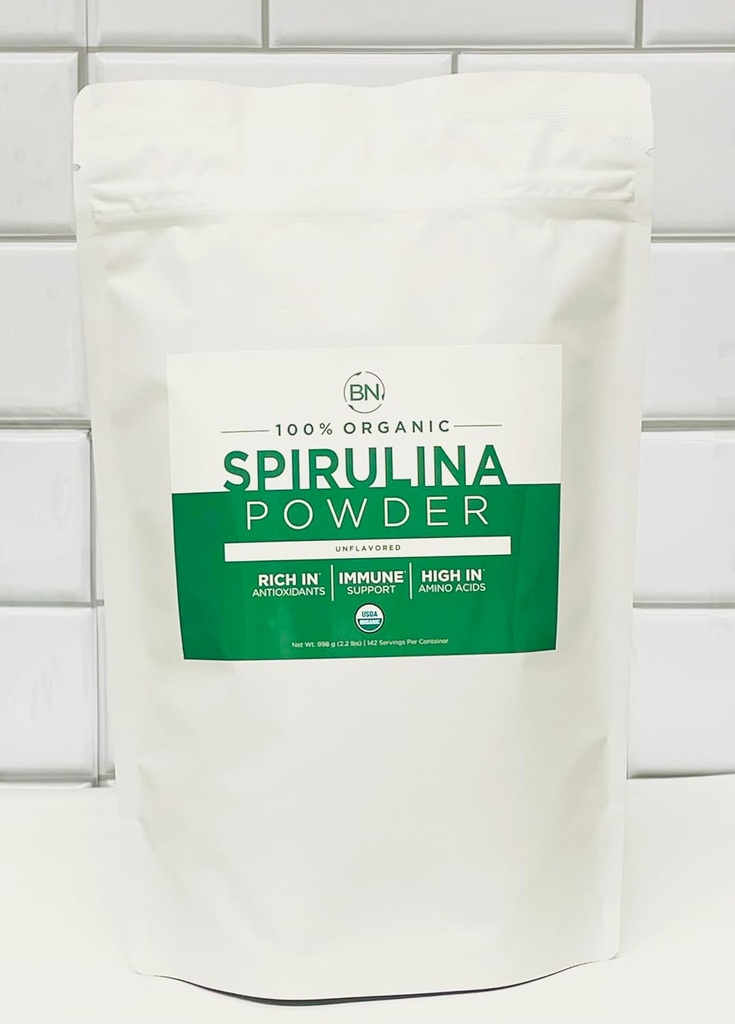 Spirulina Powder Organic 1kg / 2,2lb -285 Servering 3.5g Servering Størrelse - USDA Certificeret - RAW Nutrient Dense Over 70% Protein Per Servering - Pure Source Vegan Protein - Superfood