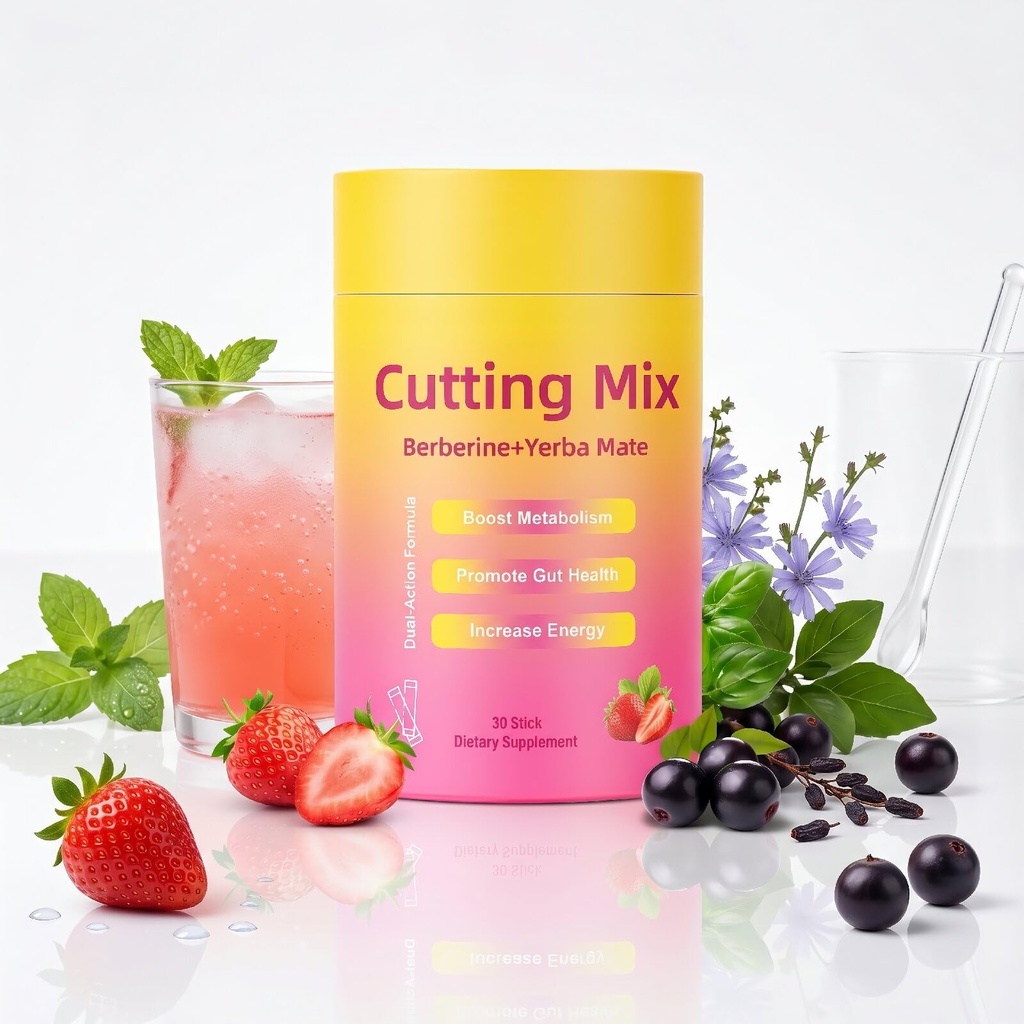 Cutting Drink Mix, Strawberry Aa, 30 Sticks | Berberine, 5-HTP, Yerba Mate & Magnesium, Supports Satiety & Metabolism, Energy & Gut Health, Sugar-Free, Vegan, Non-GMO