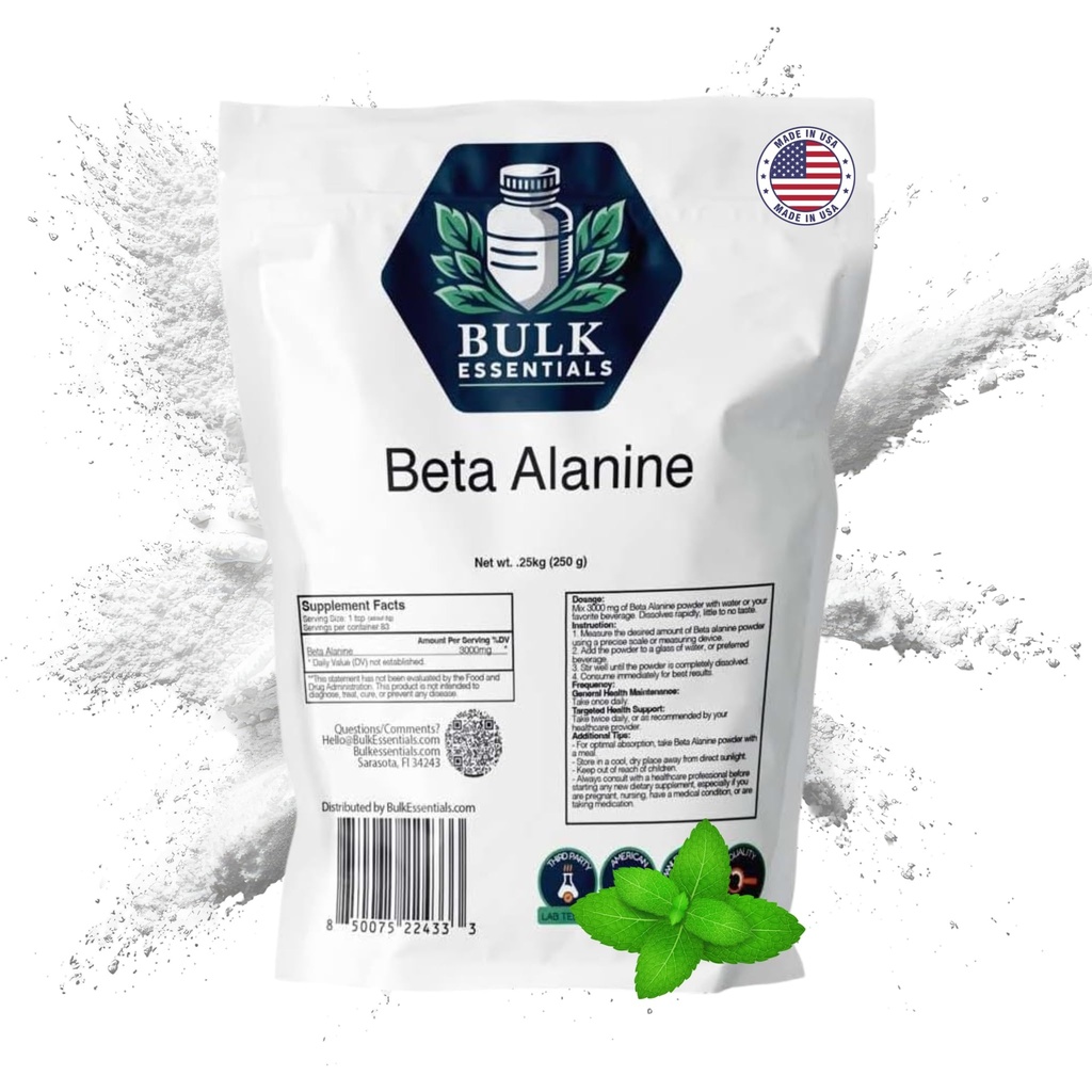 Beta Alanine Powder – Unflavored 250g Supplement for Pre Workout, Muscle Endurance & Intense Training – USA Made Free from GMO & Gluten – 3g Per Serving