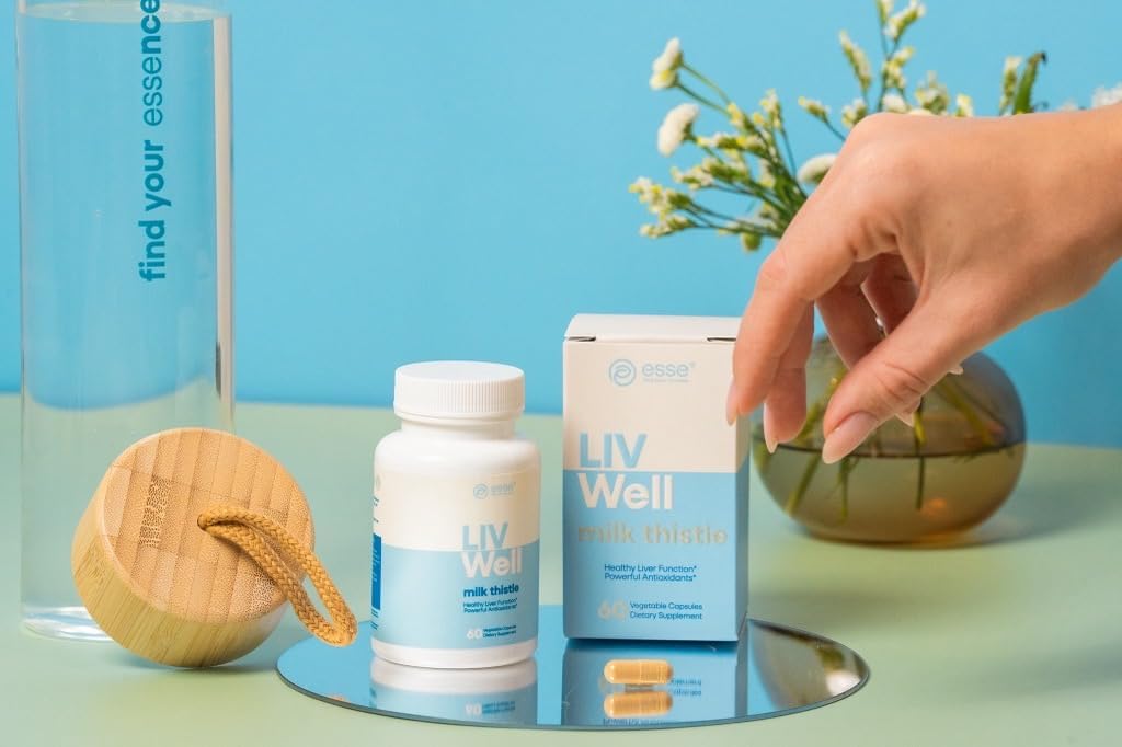 ESSE Vegan Milk Thistle Supplement med Sesame og Artichoke Extract - Avanceret HPLC Testet for renhed - 80% Silymarin Thistle for lever rense Detox & reparation Plus sund hud støtte, 60 kapsler