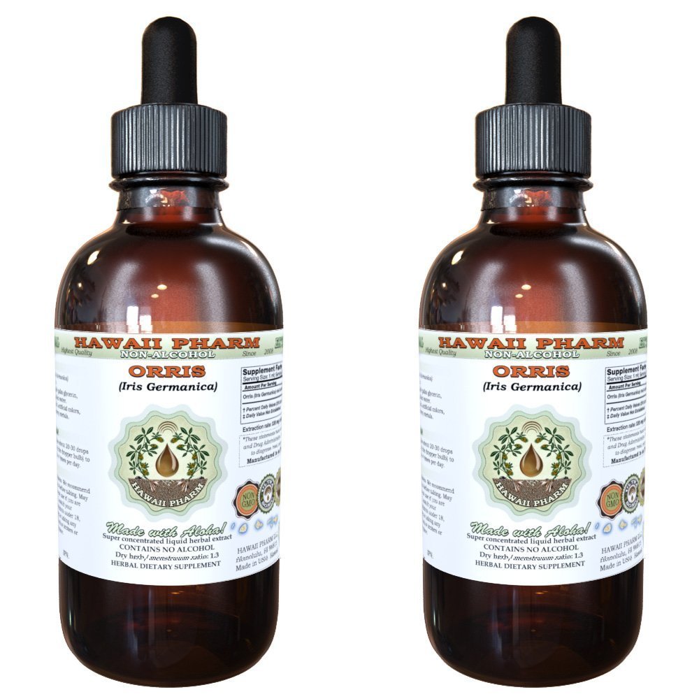 Hawaii Pharm Orris Alcohol-Free Liquid Extract, Professional Grade, Small Batch Crafted Orris (Iris germanica) Dried Root Glycerite Natural Herbal Supplement, 2x2 fl.oz