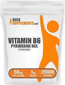 BulkSupplements.com Pyridoxine HCl Powder - Vitamin B6 Supplement, Vitamin Supplement - Gluten Free, 50mg of Pyridoxine B6 per Serving, 1kg (2.2 lbs) (Pack of 1)