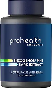 ProHealth Enzogenol Pine Bark Extract 250 mg per 2 Capsule Serving, 60 kapsler fra New Zealand for dem over 40 at fremme hjerne og hjerte sundhed, motion inddrivelse, Beskyt Joins fra skader