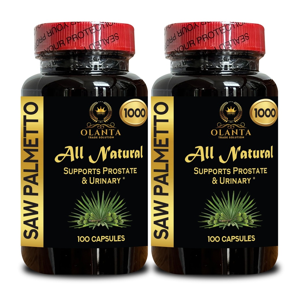 Saw Palmetto Extract 1000mg - Your Go-to for Prostate Support, Aids in Maintaining Healthy Urinary System & Supports Bladder Function - 2 Bottles 200 Capsules
