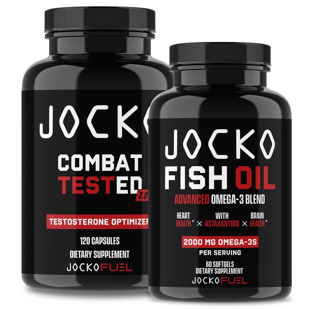 Jocko Fuel Kosttilskud Bundle - Test Booster for mænd + Omega 3 Fish Oil (2 Pack) Kraftfuld Antioxidant & Muscle Builder
