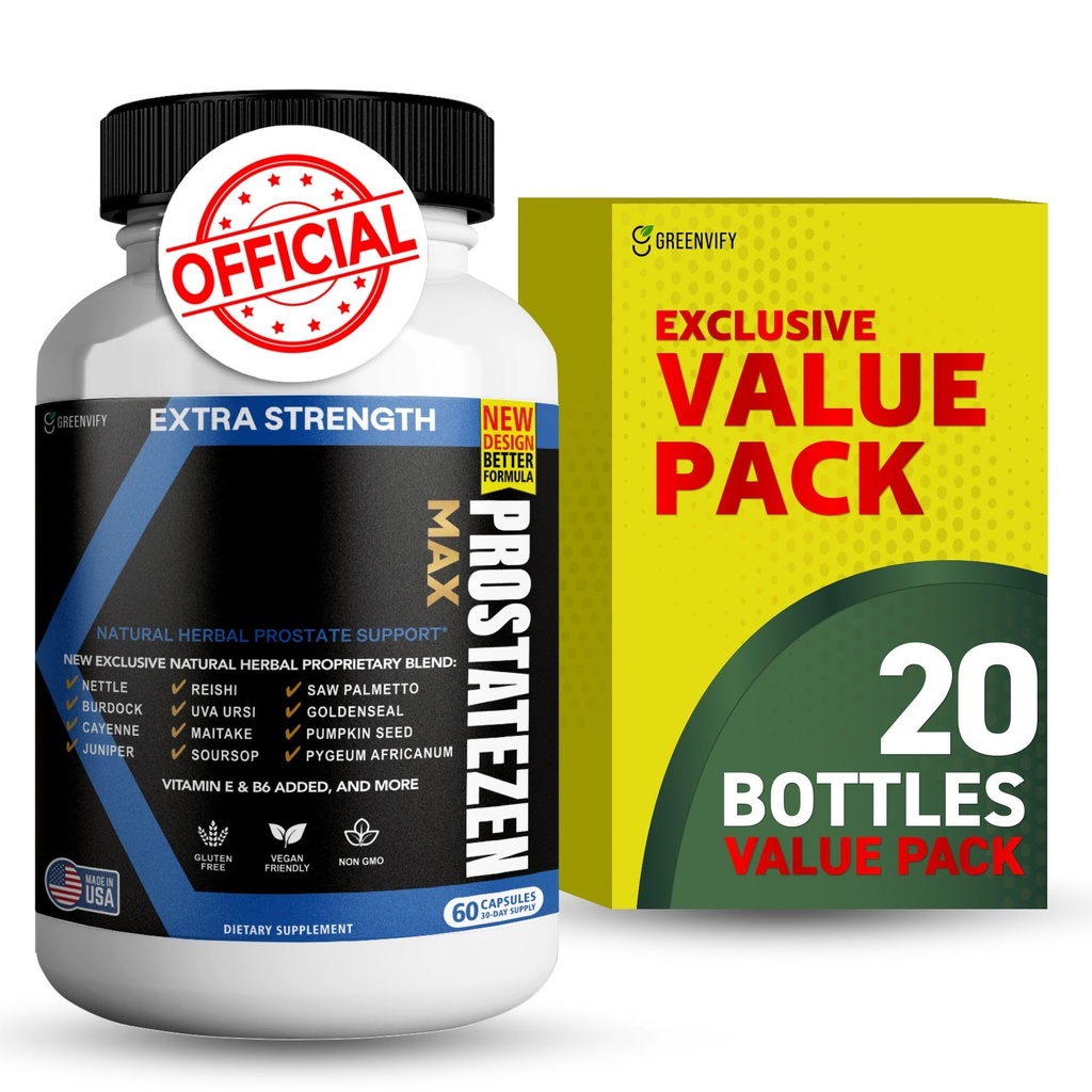 ProstateZen Max | Extra Strength Natural Herbal Prostate Support | 60 Veggie Capsules | Saw Palmetto, Pygeum, Nettle, Reishi, Maitake | Gluten-Free, Vegan (20)