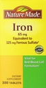 Nature Made Iron 65mg, Tilsvarende 325 mg Ferrosulfate - 300 tabletter