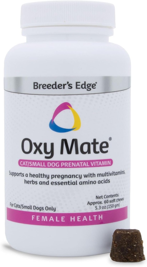 Breeder 's Edge Oxy Mate hund og kat Prenatal Vitaminer, Omfattende Vitamin til gravide hunde og katte Beriget med essentielle næringsstoffer til sunde mødre og kuld, 60kt lille hund & kat