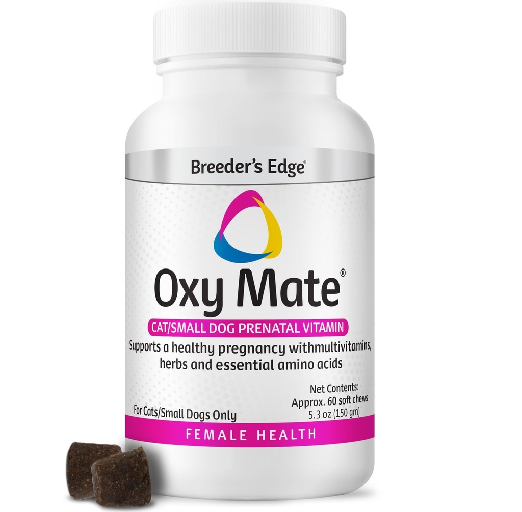 Breeder 's Edge Oxy Mate hund og kat Prenatal Vitaminer, Omfattende Vitamin til gravide hunde og katte Beriget med essentielle næringsstoffer til sunde mødre og kuld, 60kt lille hund & kat