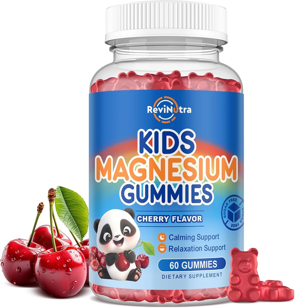 Kids Magnesium Citrate Gummies - Magnesium for børn og voksne, Calm Magnesium Citrate Supplement Support Sleep, Bone & Muscle Health, Nerve Afslapning - 60 Count Cherry Flavor