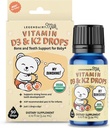 Legendairy Milk Organic Baby Vitamin D3 K2 Liquid Drops, 400 IE Baby Vitamin D dråber til spædbørn med K2 Drops, Vitamin D dråber til nyfødte, Tandlæger, og børn, Vegan, 90 Drops Liquid