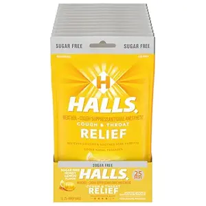 HALLS Relief Honey Lemon Sugar Free Hough Drops, 12 poser med 25 dråber (300 Total Drops)
