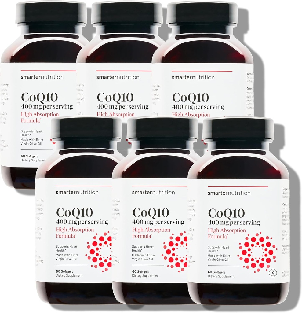 SMARTERNUTRITION CoQ10 400 mg høj absorption - naturligt fermenteret Ubiquinone w / Organic Cold- Pressed Olive Oil - for Heart Health, Cellular Energy - Non- GMO, Gluten Free - 360 greve [180 - Day Supply]