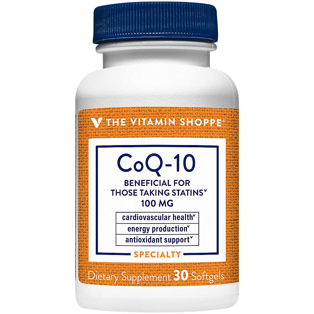 The Vitamin Shoppe CoQ-10 100mg - Heart & Cellular Energy | Ubiquinone Coenzyme Q10 | 30 Softgels | Statin Support