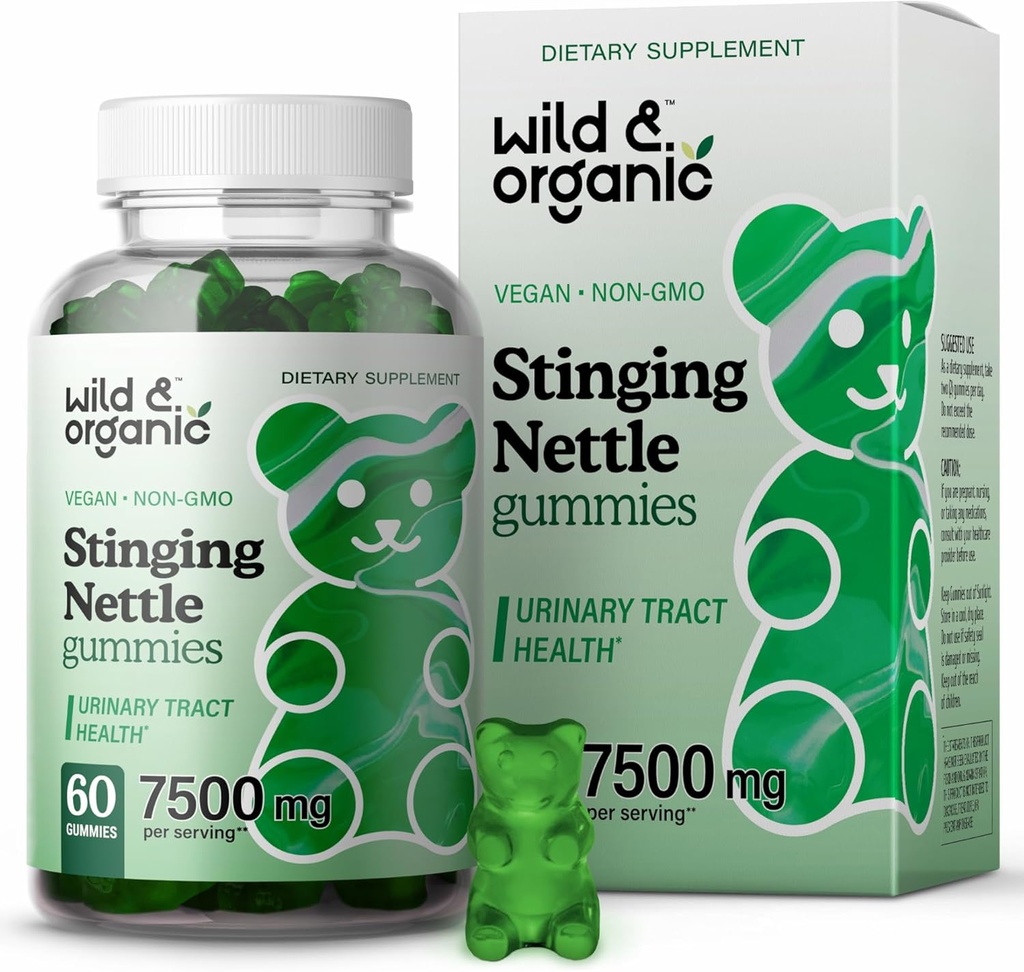 Wild & Organic Stinging Nettle Root Gummies 7500mg - Urinary Tract Support for mænd og kvinder med Stinging Nettle Root Extract - 60 Vegan, non-GMO Gummies
