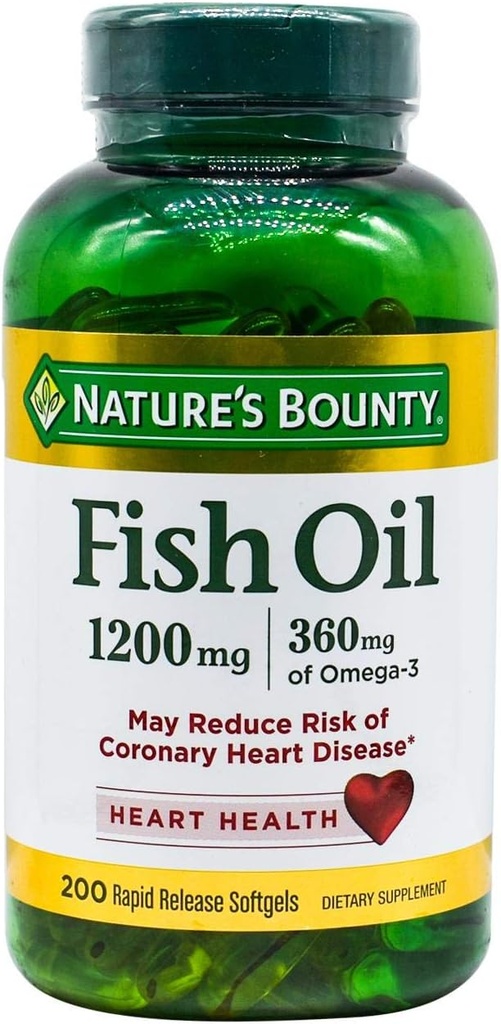 Naturens Bounty Fish Oil, Understøtter hjerte sundhed, 1200 Mg, Rapid Release Softels, 200 Ct