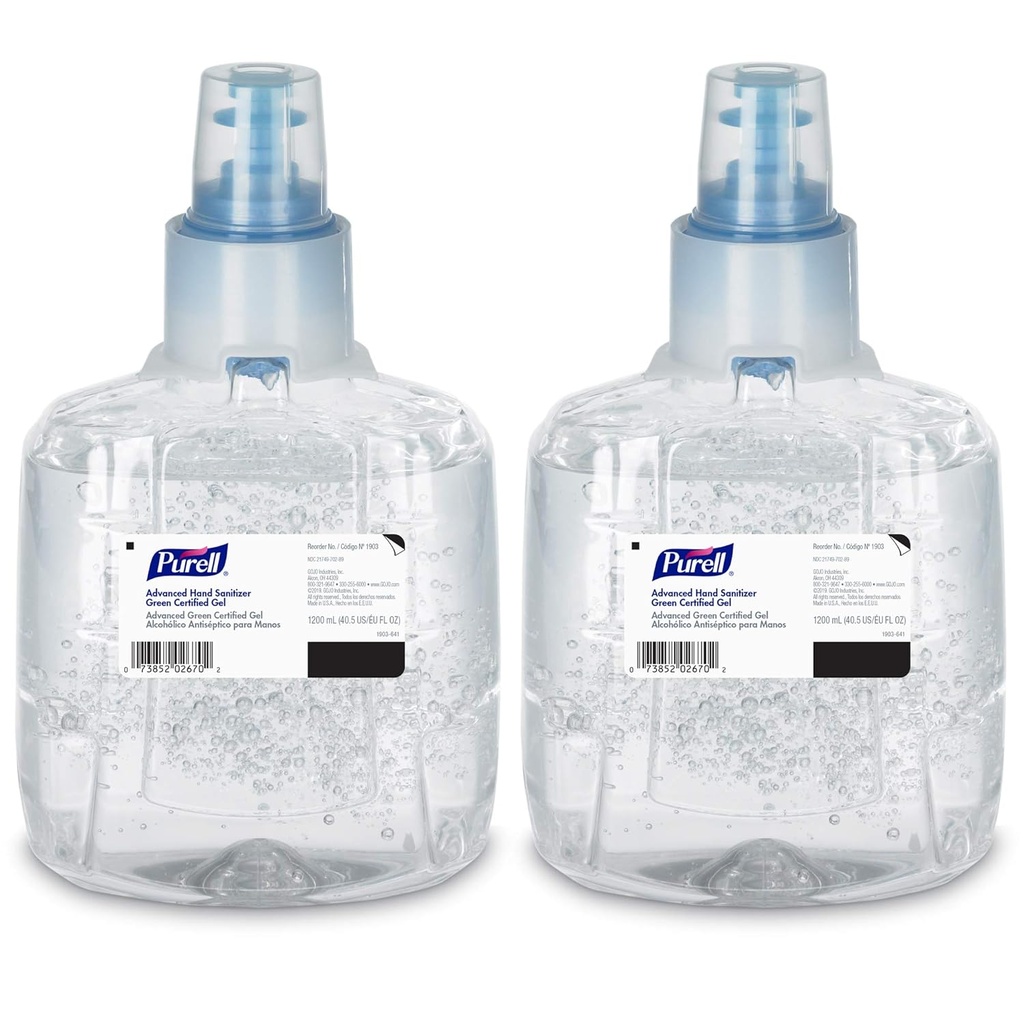 Purell Advanced Green Certified Hand Sanitizer Gel, 1200 mL Sanitizer Refill for Purell LTX Touch- Free Dispenser (Pack of 2) - 1903- 02