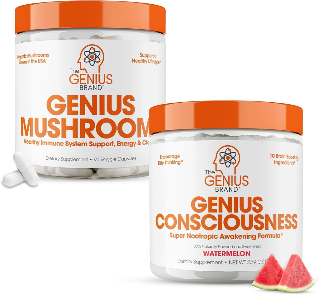 The Genius Brand - Nootrop Supplement Bundle - Mushroom og bevidsthed - understøtter immunsystem, fokus, energi og hjerne booster