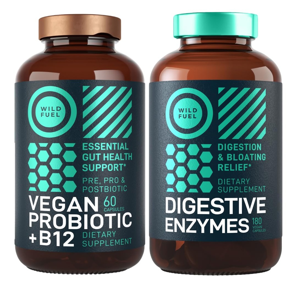 Digitale enzymer med Probiotika og Prebiotika og Vegansk Probiotisk Plus B12 Forbedret fordøjelse og Gut Health Bundle