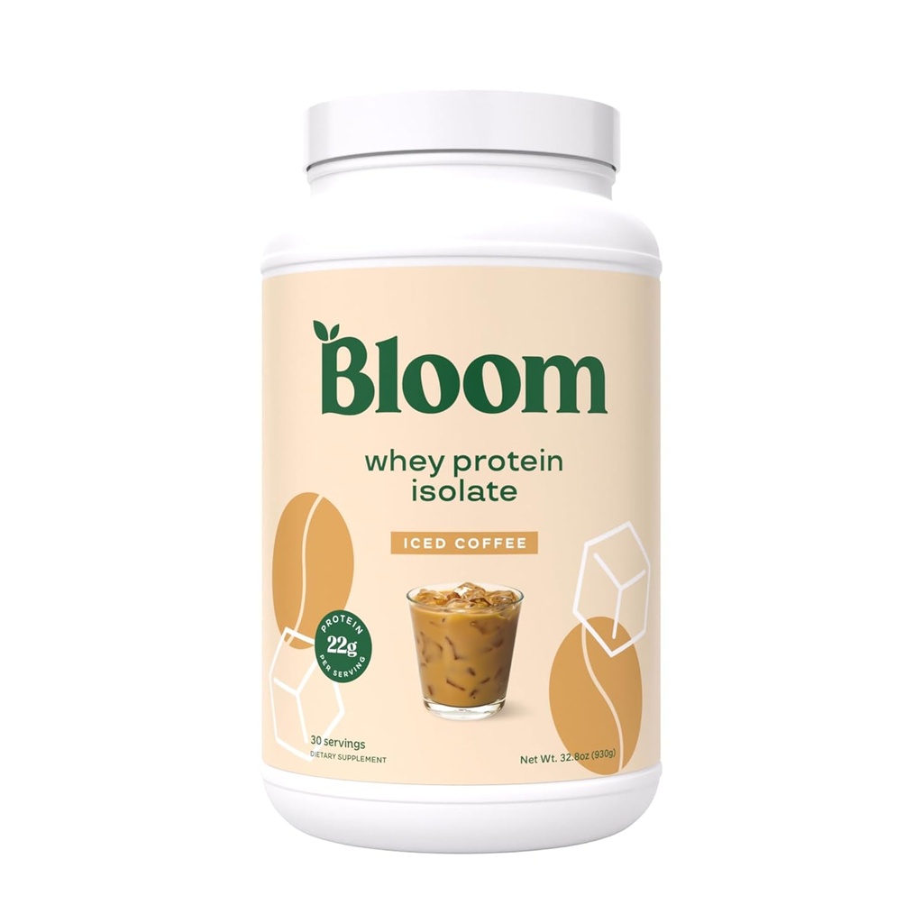 Bloom Nutrition Whey isolere protein pulver, Iced Coffee - Pure Iso Post Workout Recovery Drink Blend, Smoothie Mix med fordøjelige enzymer til Gut Sundhed - Lav Carb, Keto & Zero Sugar Tilded