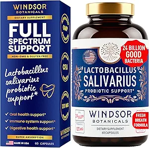 Lactobacillus Salivarius Probiotic - 24bn CFU L Salivarius Dental Probiotika til tænder og tandkød - Dårlig ånde Behandling for voksne, immunforsvar, fordøjelsessygdomme - 60 orale probiotiske kapsler