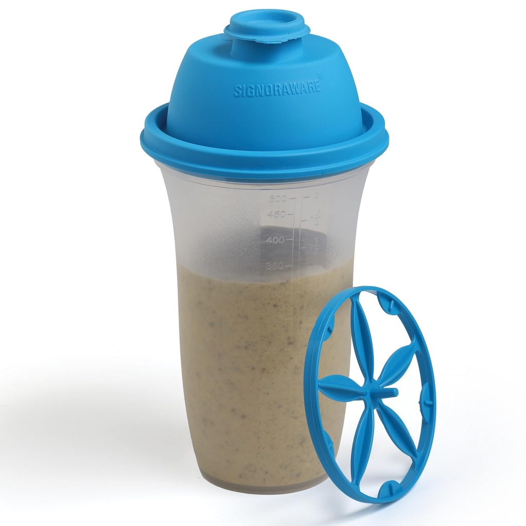 SIGNORA WARE Shaker Bottles | 17-Ounce Plastic Protein Shake Bottle for Meal Replacement Shakes & Smoothies, Beverages, Mixing Salad Dressing & Sauces, Margarita, & More
