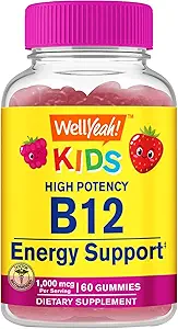 WellYe Vitamin B12 Gummies for Kids - Boost Energy, Forbedre hjernefunktion, og styrke immunsystemet - Non-GMO, Gluten- Free - Great Tasting Berry Flavor - Let at tygge - 60 Gummies