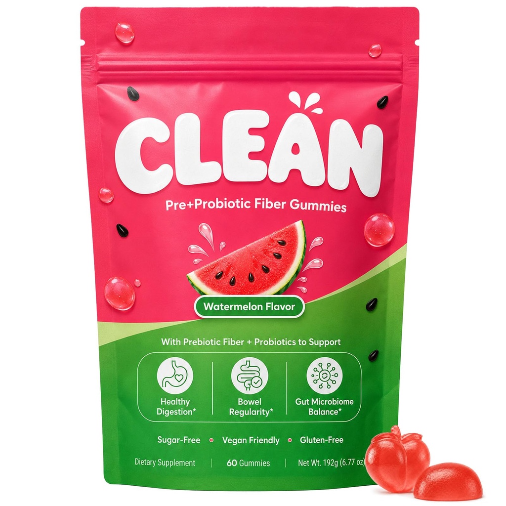 Clean Prebiotic Fiber Gummy, Watermelon Flavor, 60 Count