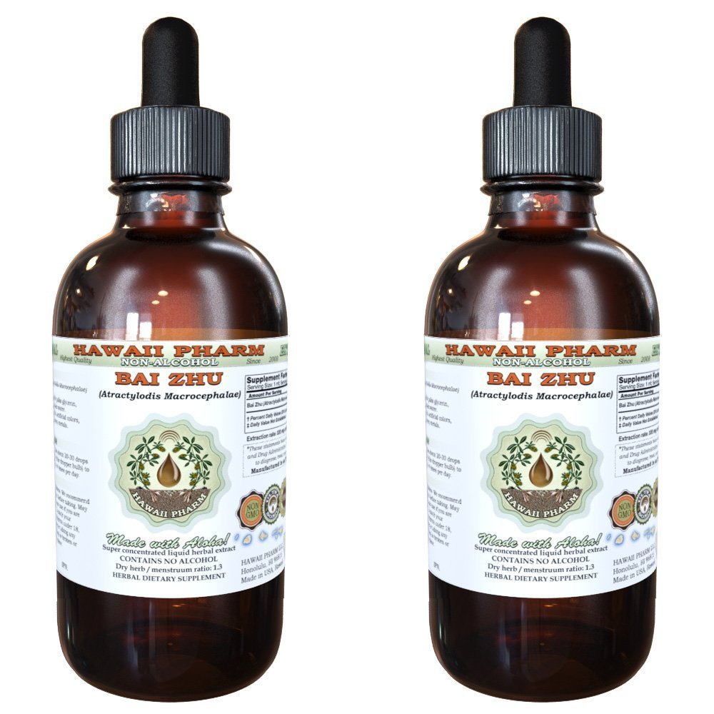 Hawaii Pharm Bai Zhu Alcohol-Free Liquid Extract, Bai Zhu, Atractylodes (Atractylodis Macrocephalae) Root Glycerite Natural Herbal Supplement 2x2 oz