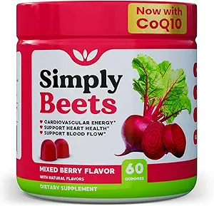 Beet Gummies med CoQ10- Nitrooxid & energistøtte- Non- GMO Beetroot Powder & Grape Seed Extract- Natural Mixed Berry Flavor- 60 Tæl