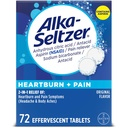Alka- Seltzer Heartburn + Smerte Effervescent Aspirin + Antacida tabletter, Hurtig Heartburn Relief og Syre fordøjelsesbesvær Relief, Smerte Relief med Aspirin, 72 Ct