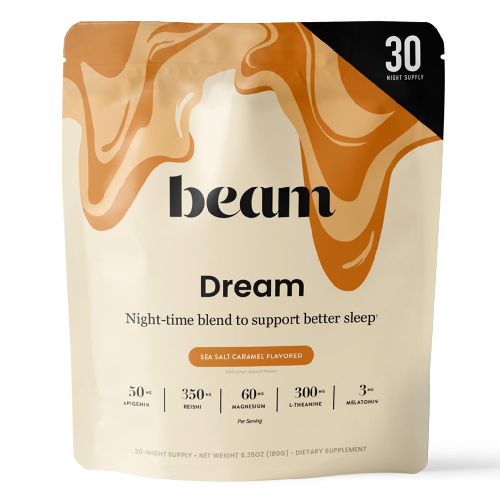 Beam Dream Sleep Powder, L- Theanin, Apigenin, Reishi og Magnesium, Tredjeparts testet Natural Sleep Aid & Sleep Supplement for Deep Sleep, Afslapning og Inddrivelse, Natural Sleep Support, 30 Serveringer