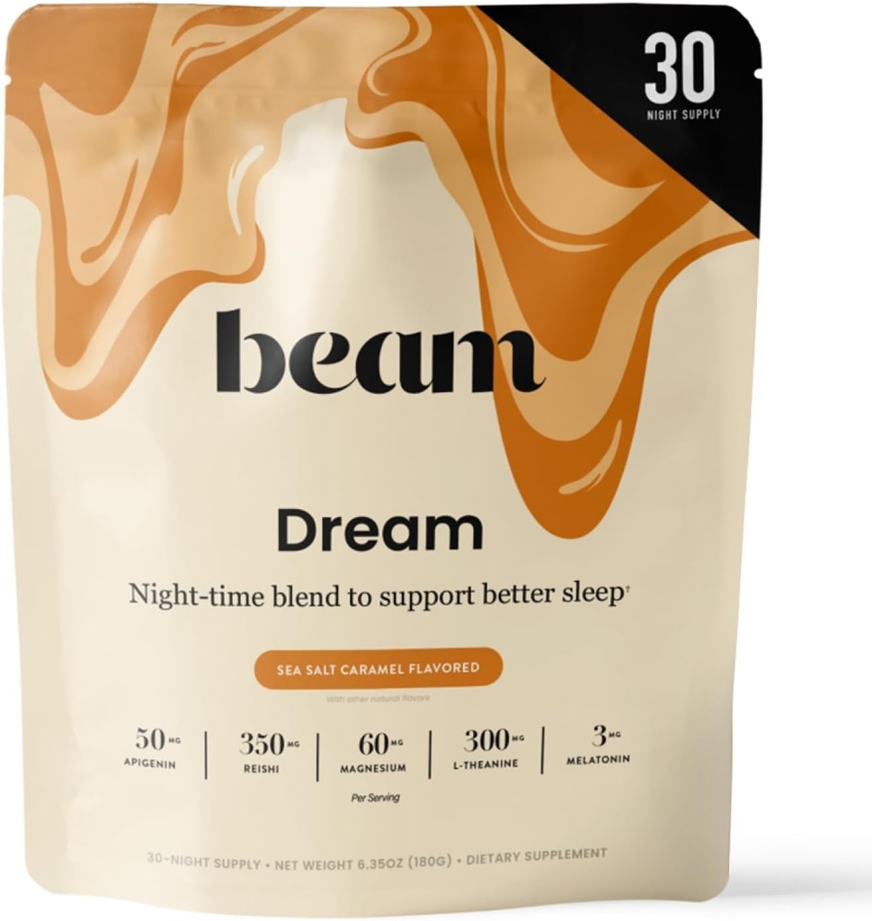 Beam Dream Sleep Powder, L- Theanin, Apigenin, Reishi og Magnesium, Tredjeparts testet Natural Sleep Aid & Sleep Supplement for Deep Sleep, Afslapning og Inddrivelse, Natural Sleep Support, 30 Serveringer