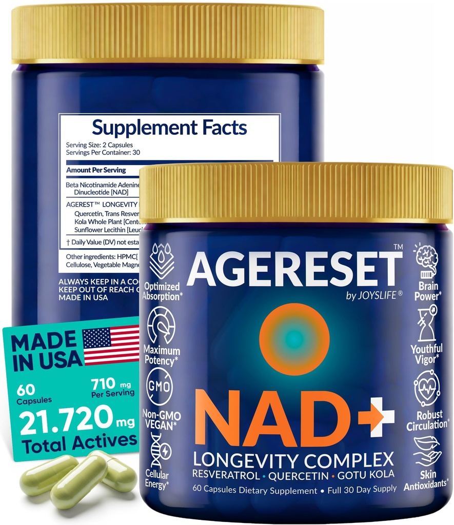 AGERESET NAD Supplement NMN Alternative Liposomal + Gotu Kola for Women & Men w/Resveratrol, Quercetin, Gotu Kola