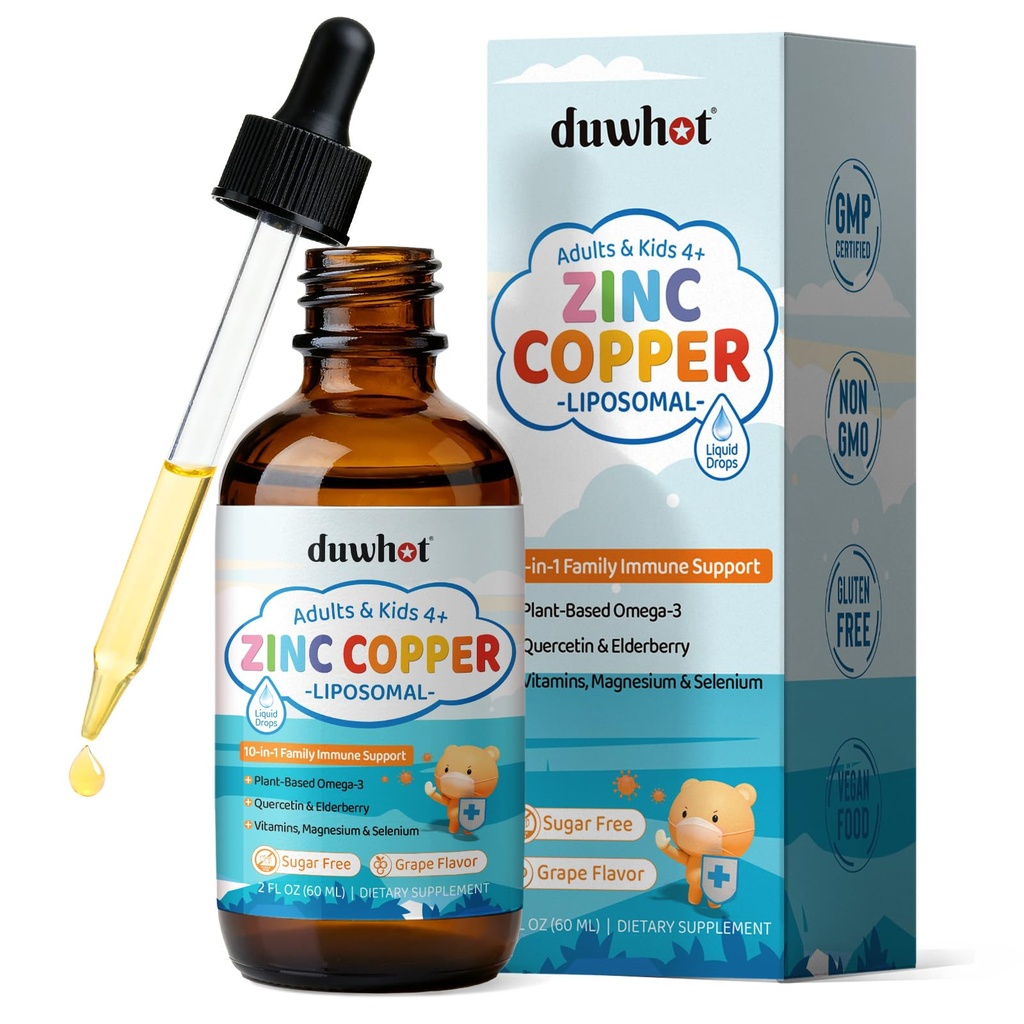 Liposomal Zinc Copper Supplement Liquid Drops, 15/30mg Zinc Picolinate with Copper for Kids & Adults, with Vitamins, Elderberry, Magnesium, Selenium & Omega-3 for Immune Support, Vegan, 2 Fl Oz