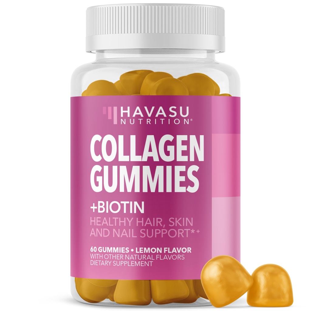 Collagen Gummies til kvinder og mænd med 2500mcg biotin, zink, C & E-vitamin - Hydrolyzed Collagen Gummies til hår, hud & nail support - Biotin og Collagen Gummies - Lemon Flavor - 30 Servere