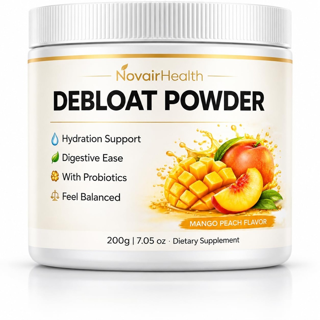 Debloat Powder, Face Debloat and Debloating Support for Men & Women, Digestive Enzymes with Vitamin C, Dandelion Root & Horsetail Extract, Non-GMO Peach Mango Flavor, 200g / 7.05 oz
