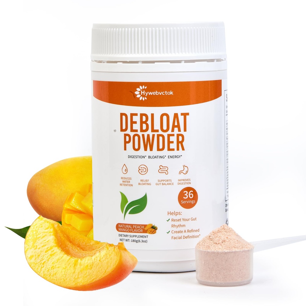 Debloat Powder, Debloating Support for Men Women, Peach Mango,180g / 6.3oz | Dbloat Powder for Gut Balance & Water Retention Relief, Digestive Enzymes for Men & Women,Rich in Vitamin C, Dandelion Root