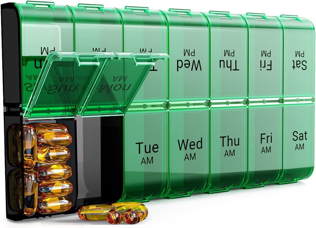 Ekstra Stor Pill Organizer 2 gange om dagen, XL 7 dag Pill Box AM PM, Jumbo Weekly Pill Case, Daglig nat overdimensioneret Medicin Organizer, Vitamin Holder, Big Pill Container, To gange om dagen Pill Organizer