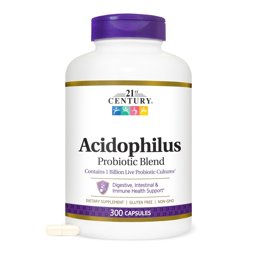 21st Century Acidophilus Probiotic Blend Capsules (300 Count), Daily Probiotic Supplement with Lactobacillus Acidophilus, Supports Digestive Health & Immune System, Non-GMO, Gluten-Free