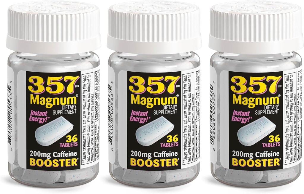 357 Magnum - Energitabletter Formuleret med koffein - 36 kapsler - 3 pakker