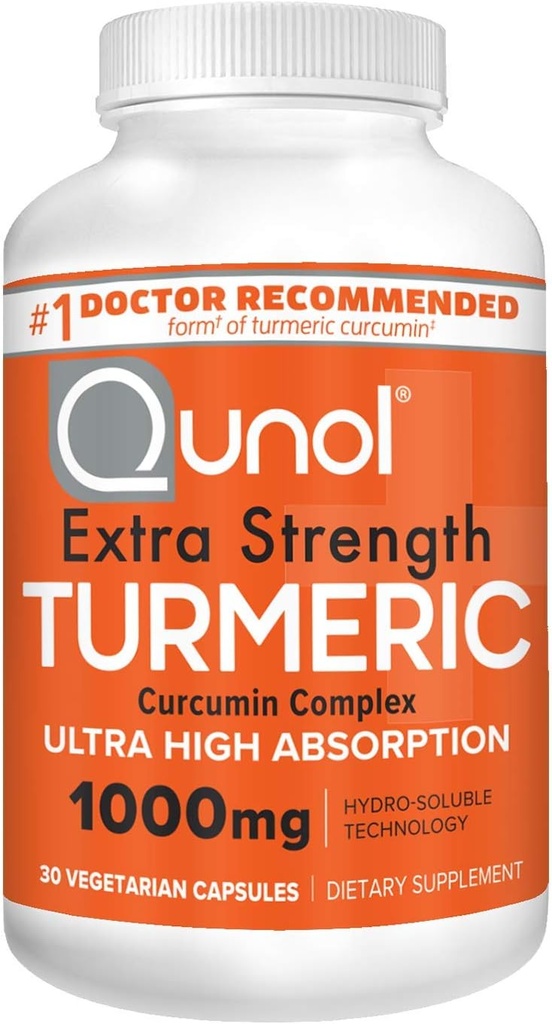 Qunol Gurkemeje kapsler, 1000mg ekstra styrke supplement, Patenteret Hydro- Opløselig teknologi, Alternativ til Gurkemeje med sort peber, 30 Veggie kapsler