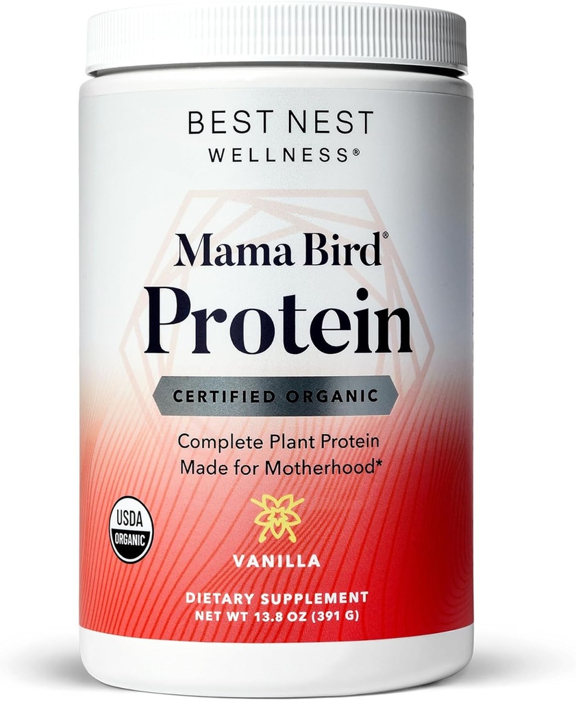 Bedste Rede Wellness Mama Bird Prenatal Protein Powder for Women, Certified Organic, Vegan, Non- GMO, Hamp & Pea Plant Complete Protein, 15g, Dairy Free, Vanilla Flavor, 13.8 oz