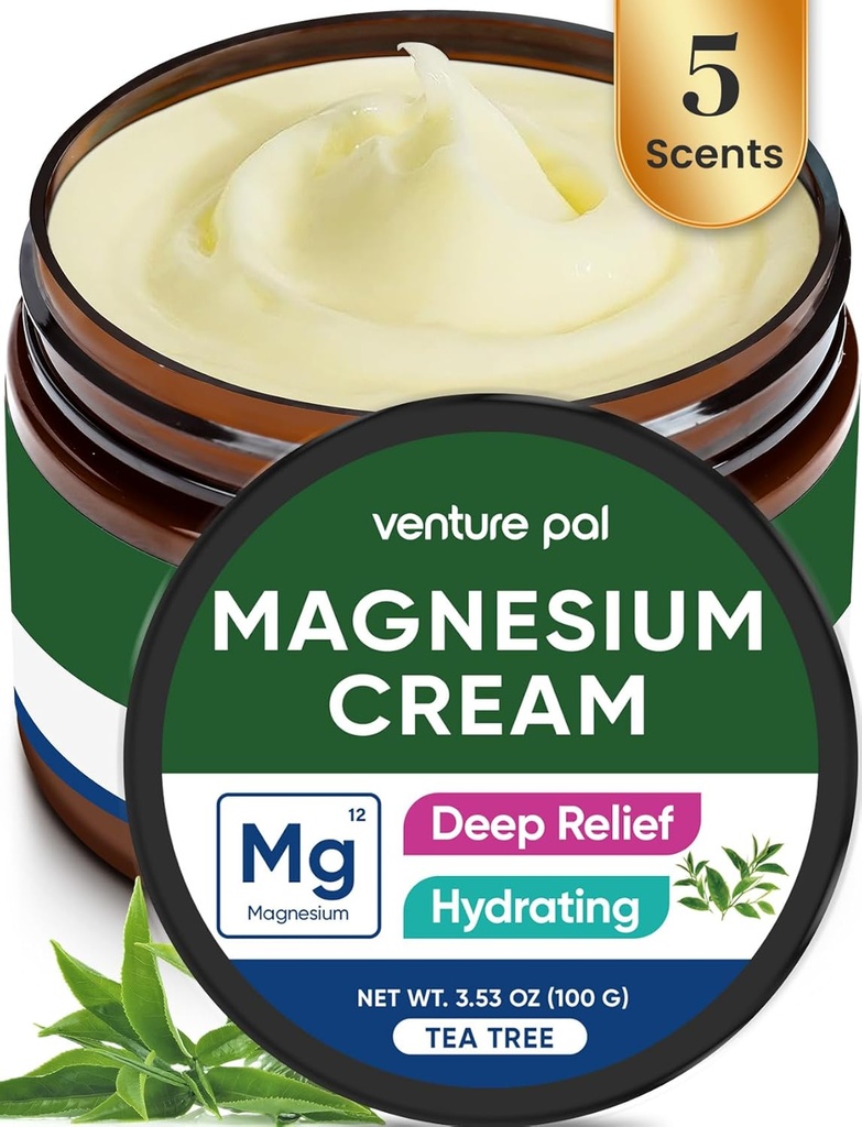 Venture Pal Magnesium Lotion, topisk Magnesiumcreme til søvn, ben kramper og smerter, muskelafslapning, rolig, fugtgivende supplement med kokosolie, Shea Butter & Hyaluronsyre, Sikker for børn