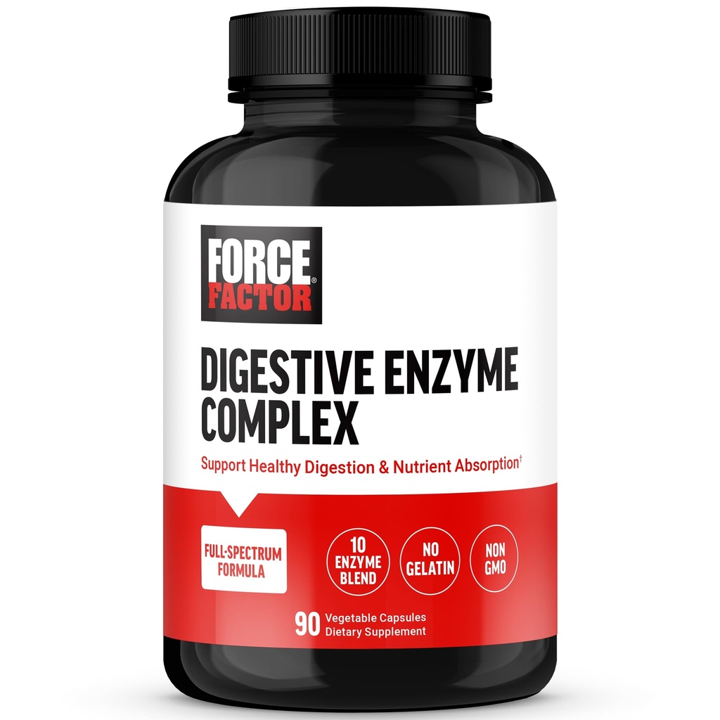 FORCE FACTOR fordøjelsesenzymer Kompleks til at støtte fordøjelsessygdomme, Gut sundhed, og give Bloating Relief for kvinder og mænd, Full- Spectrum 10 fordøjelsessygdomme, non-GMO, 90 kapsler