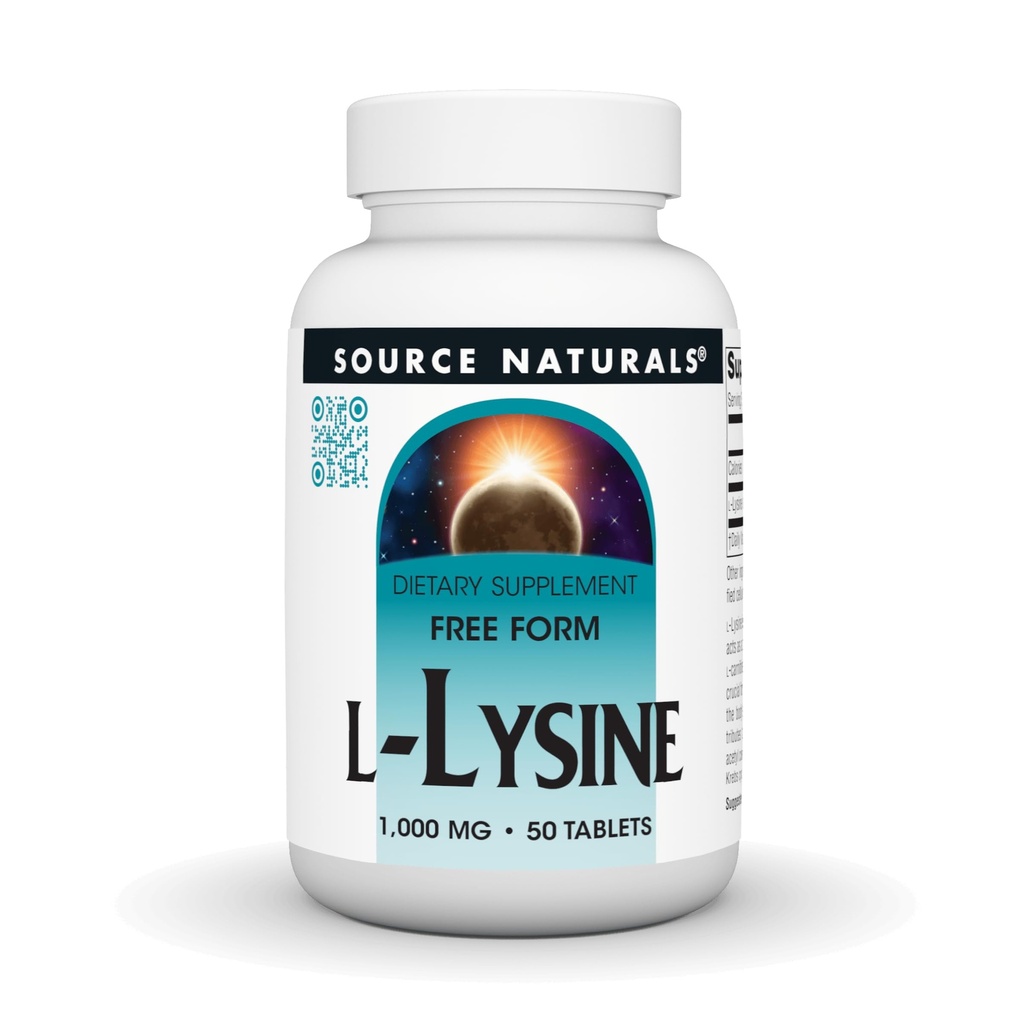 Source Naturals L- Lysin Free Form, 1000 mg - Aminosyretilskud understøtter energi og dannelse af kollagen * - 50 tabletter