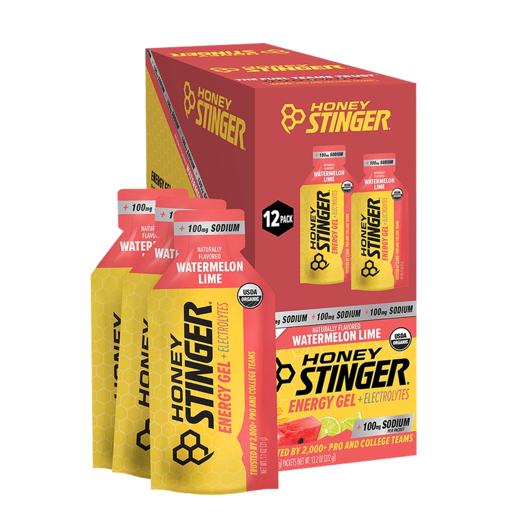 Honey Stinger Organic Watermelon Lime Electrolyte Energy Gel, Gluten Free & Caffeine Free, Sports Nutrition for Exercise, Running & Performance, Pre & Mid Workout, 12 Pack, 13.2 oz | sports-nutrition-endurance-and-energy-chews