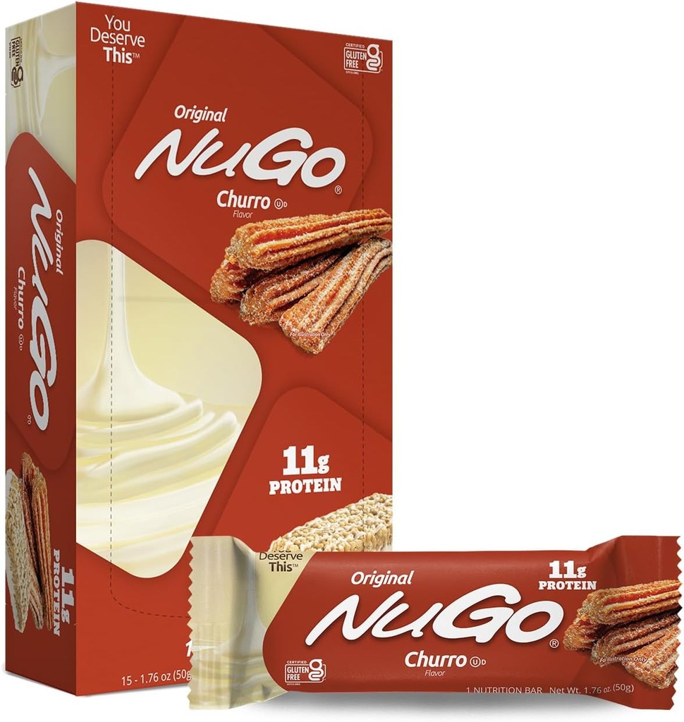 NuGo Protein Bar, Churro, 11g Protein, Gluten Free, 15 Greve