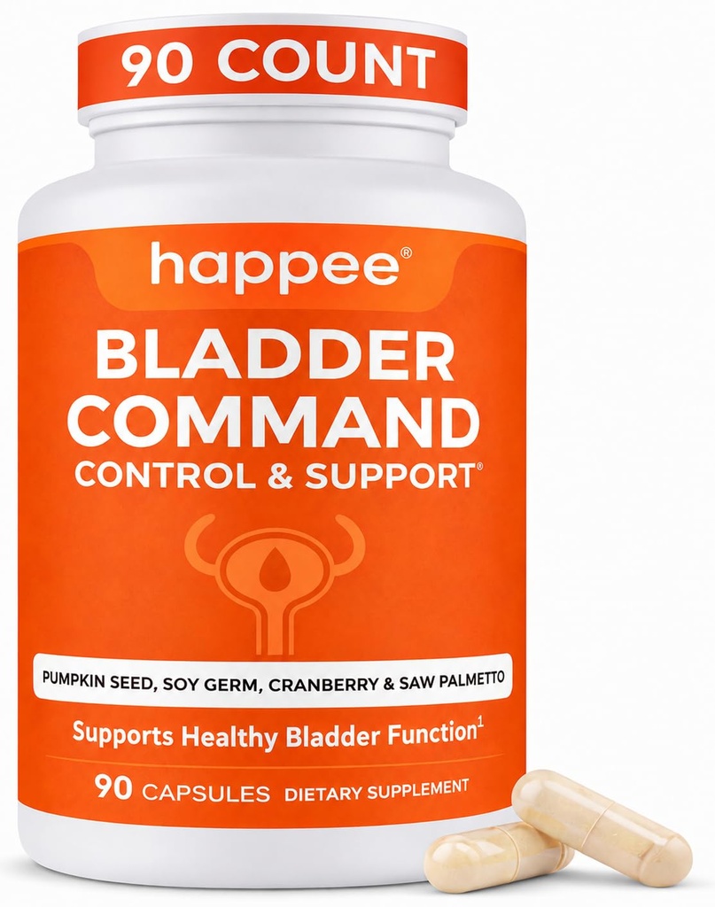 Happee Bladder Control Supplement for Women & Men - Pumpkin Seed Extract, Soy Germ, Saw Palmetto & Cranberry - Bladder Support for Urinary Frequency, Leaks & Urgency - 90 Capsules