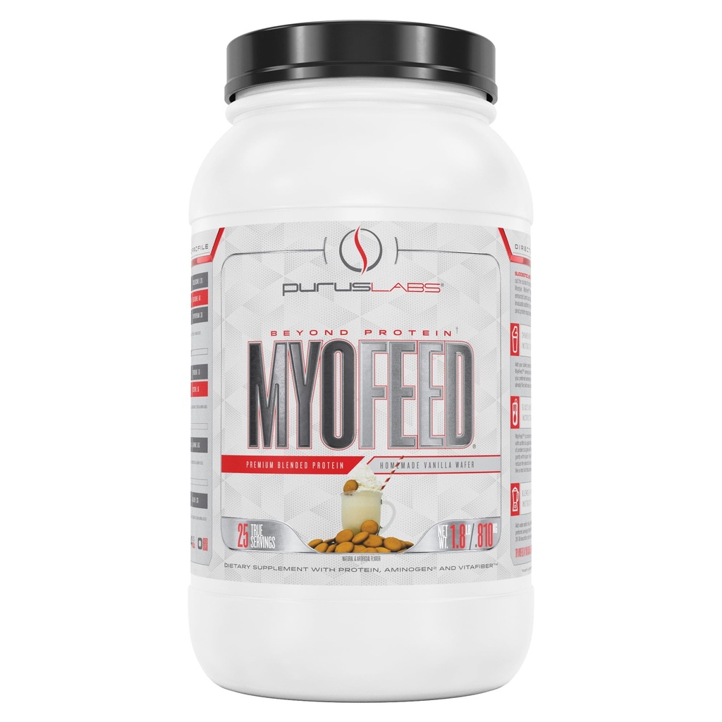 Purus Labs Myofeed Blended Protein | Ultra Filtered Whey Isolate & Concentrate | Soluble Fiber & Digestive Enzymes | 25 Servings (Homemade Vanilla Wafer)